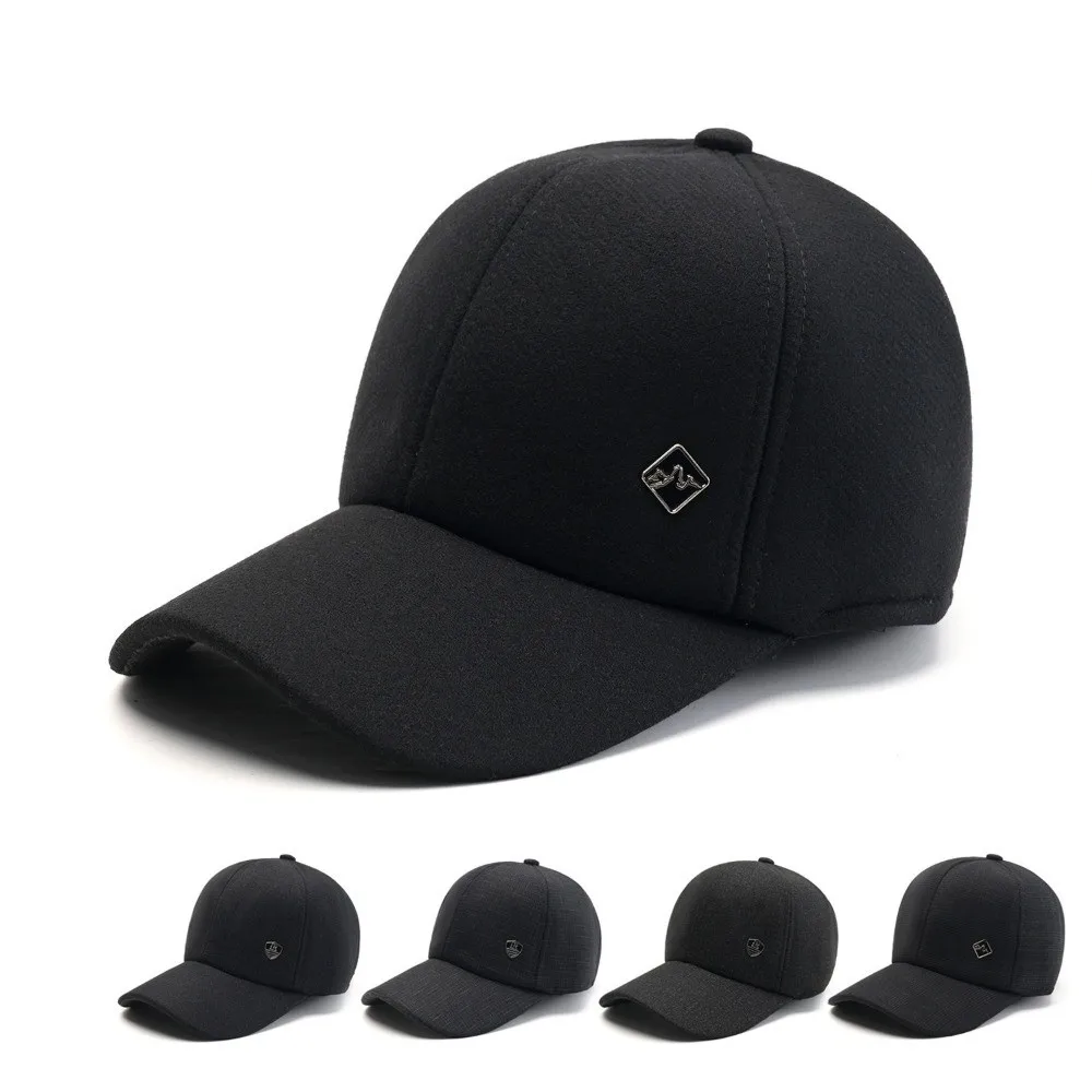 Soft Liner Fleece Lined Men Winter Cap Wind Proof Ear Protection Ear Flap Hat Peak Brim Thickened Baseball Cap Walking Outside