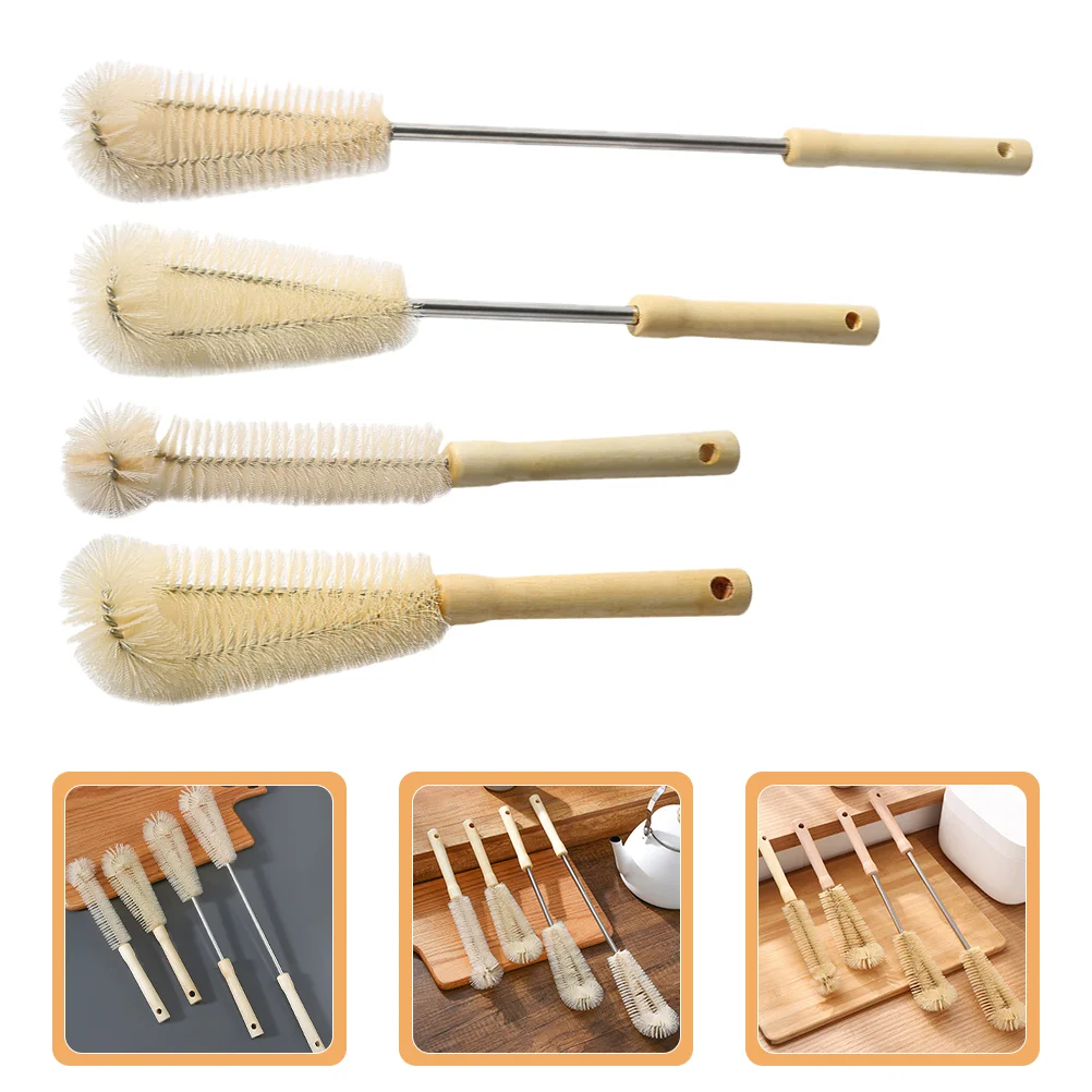 4 Pcs Cleaning Cup Brush and Bottle Washing Long Handle Glass Jar Water Bottles Mug Scrubber