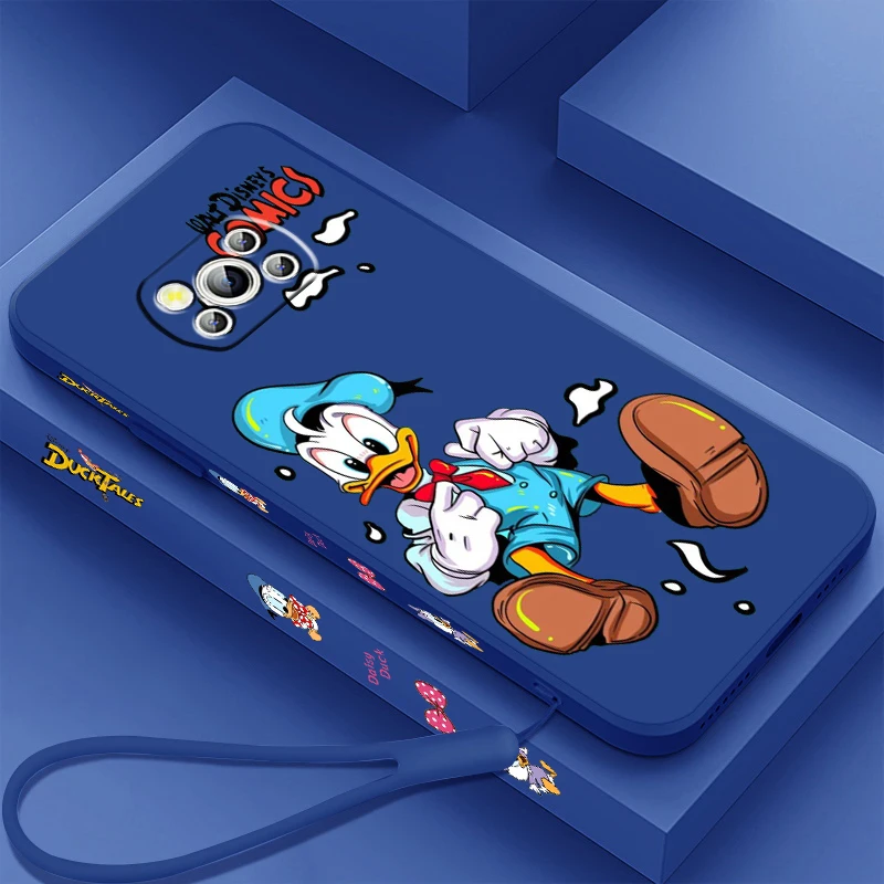 Cartoon Disney Donald Duck Liquid Left Rope For Xiaomi Mi Poco X5 X4 X3 M6 M5 M5S M4 M3 F5 F4 F3 C55 C40 Pro 5G Soft Phone Case