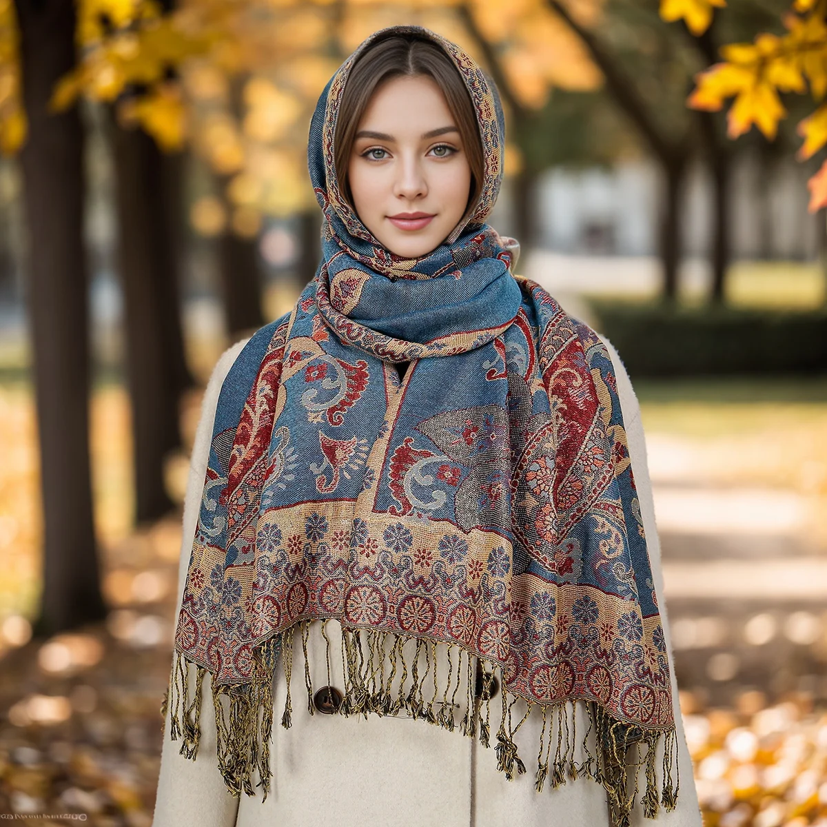 Sun Floral Pattern Tassel Scarf Cashmere Shawl Wrap Lady Fancy Pashmina Soft Neckscarf Winter Warm Scarves Stoles Newest Shawl