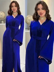 Jalabiya-Robe musulmane élégante pour femmes, caftan moyen, ceinture, Eid, Dubaï, Abaya islamique, Turquie, robes de soirée, Ramadan Abayas