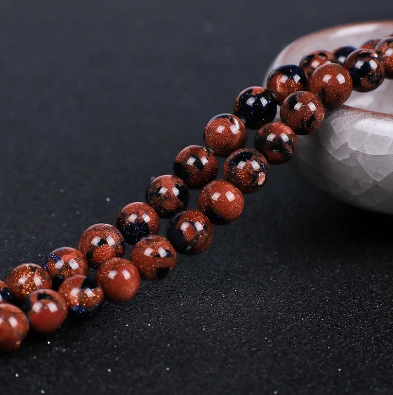 Natural Mixed Gold Blue Sand Beads Gemstone Smooth Round Bead for DIY Jewelry Making