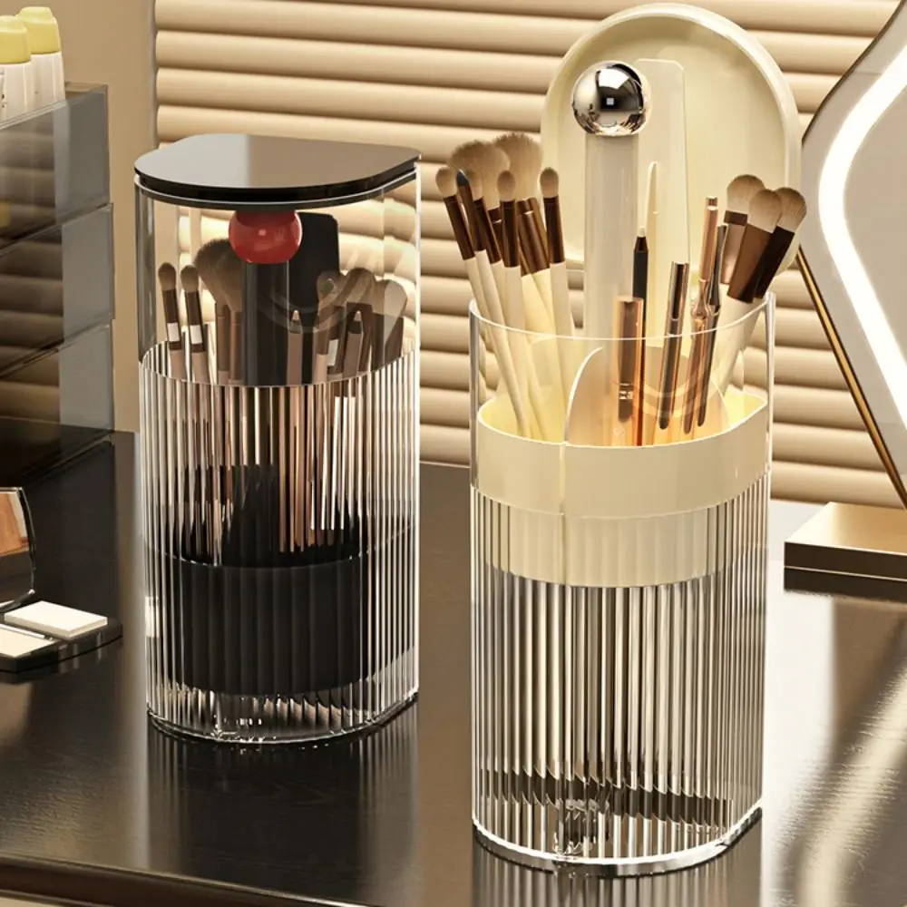 Automatisch anhebbarer Make-up-Pinselhalter mit staubdichtem Deckel, kosmetische Aufbewahrungsbox für Pinsel, Lippenstifte, Make-up-Organizer für Waschtisch
