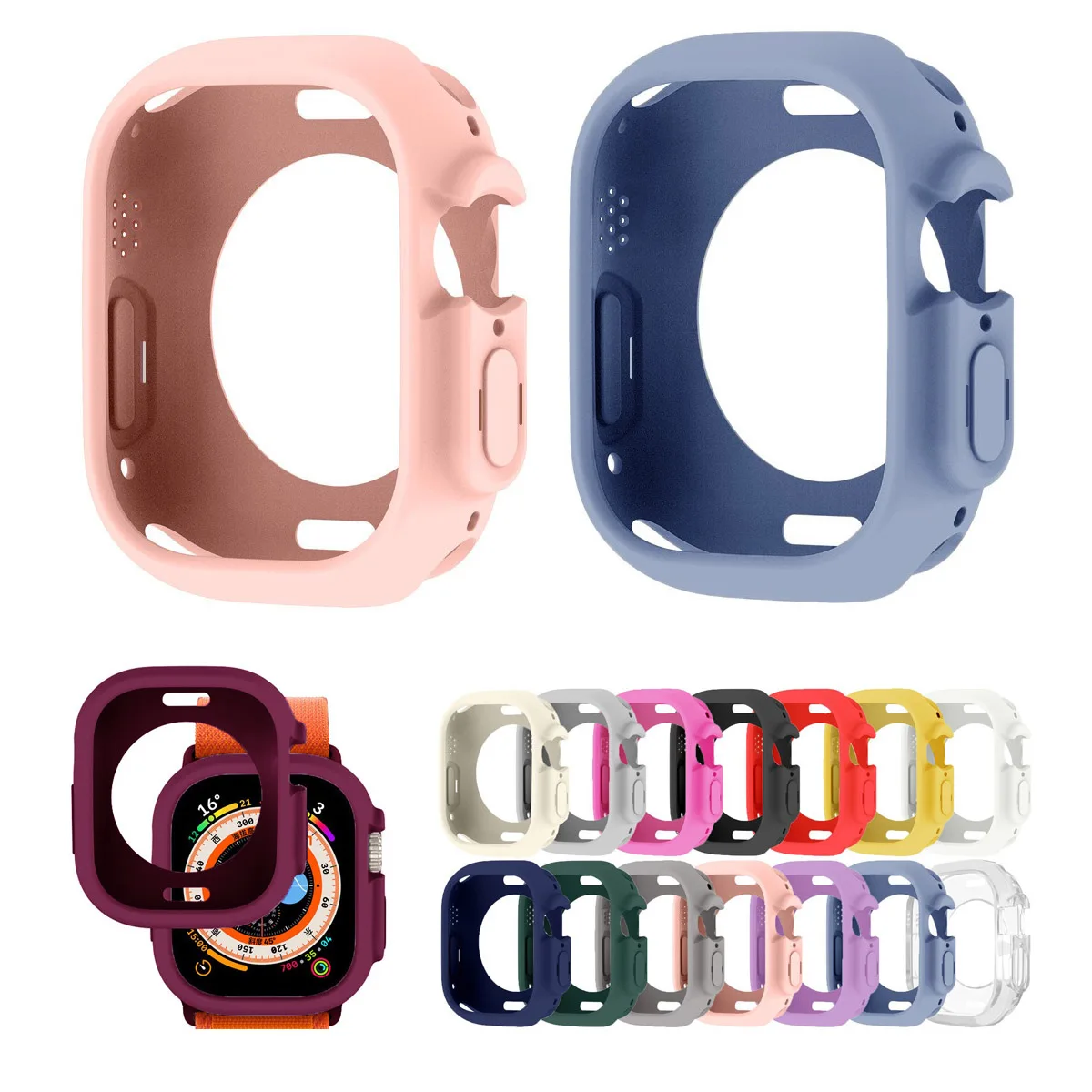 Soft Silicone Case for Apple Watch Ultra 2 49mm Shockproof TPU Protective Cover Scratch-Resistant Bumper for iWatch Ultra Shell