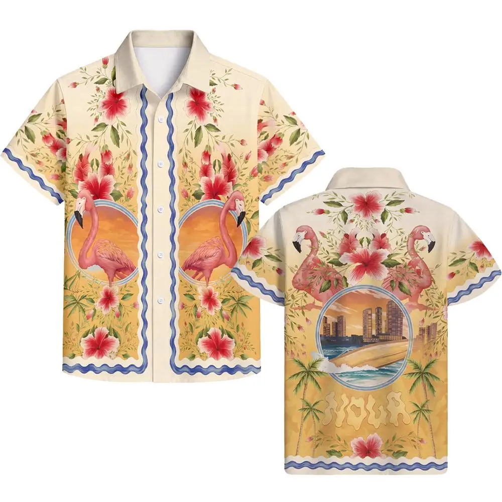 2026 New Game Merch Hawaiian Shirt Men Women Flower Flamingo Printed Cosplay Costume Summer Beach Button Down Casual Shirts