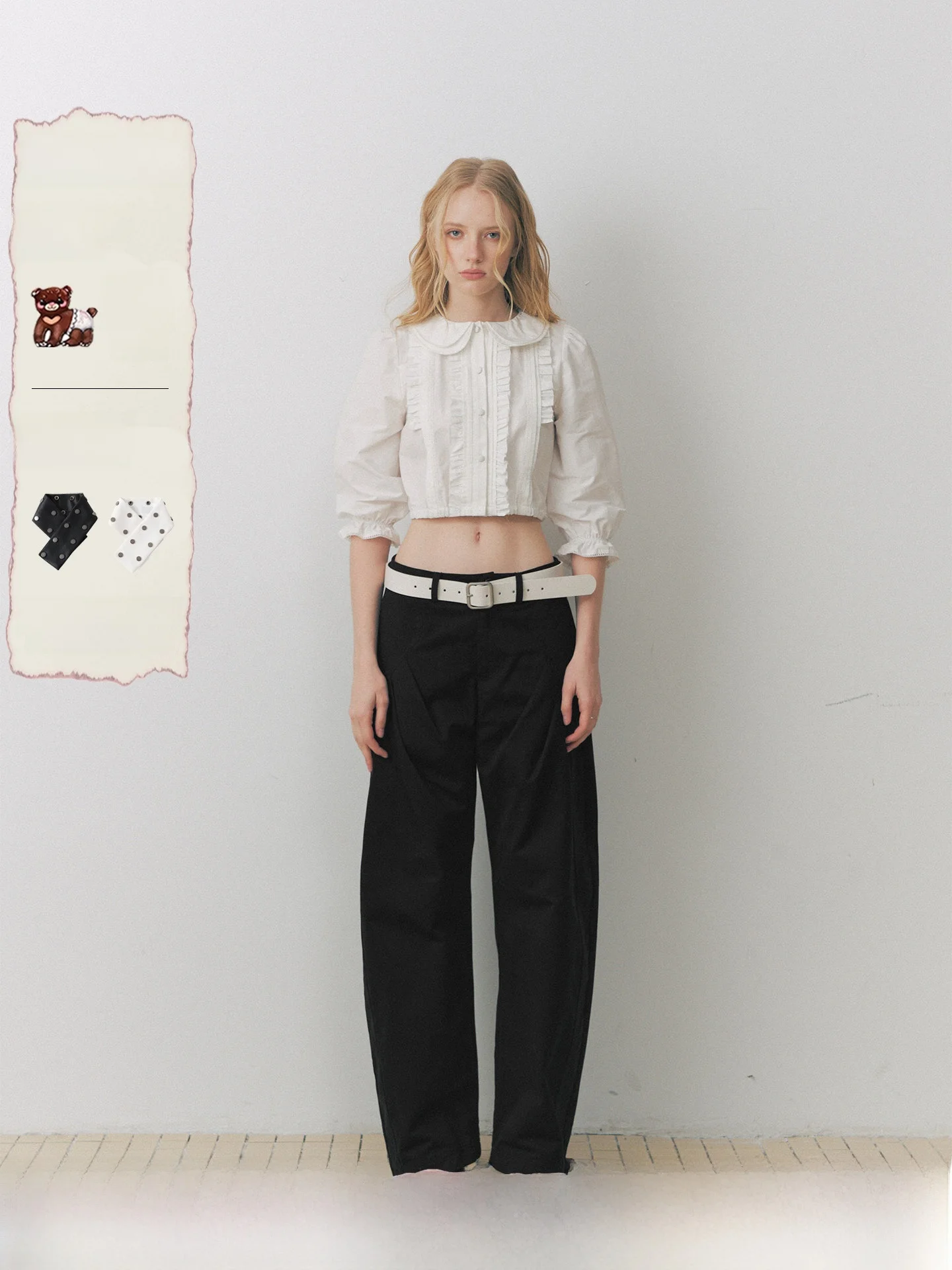 

Deleteex Original Shadow Doll Collar Accordion Pleat Lace Hem Double Layer High Waist Shirt City Sketch Series Women's Fashion