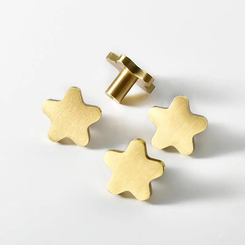 Pure Copper Star Cabinet Knobs Five Pointed Star Brass Pulls for Kids Room Wardrobe Kitchen Cabinets