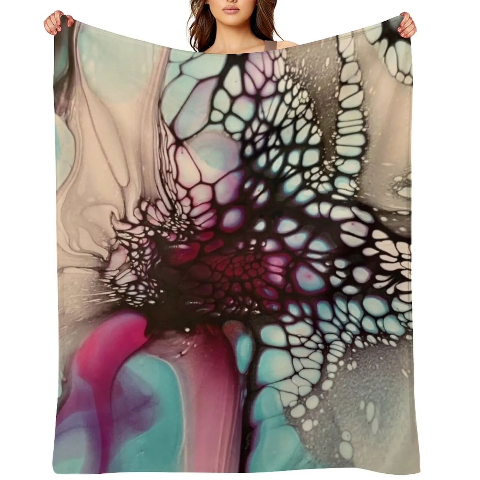 

Beautiful Blue and Magenta Flower Inspired Abstract Fluid Acrylic Pour Throw Blanket Beach Soft Big Luxury Brand Blankets