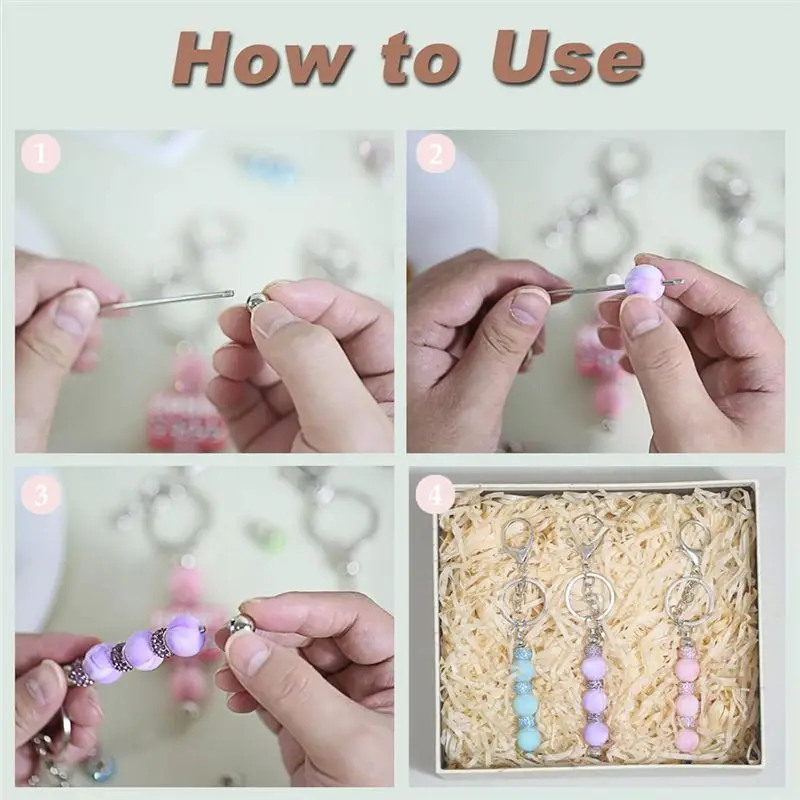 AEE4-84Pcs Beadable Keychains Set,Keychains Bulk For Keychain Making Accessories With Silicone Beads Spacer Beads