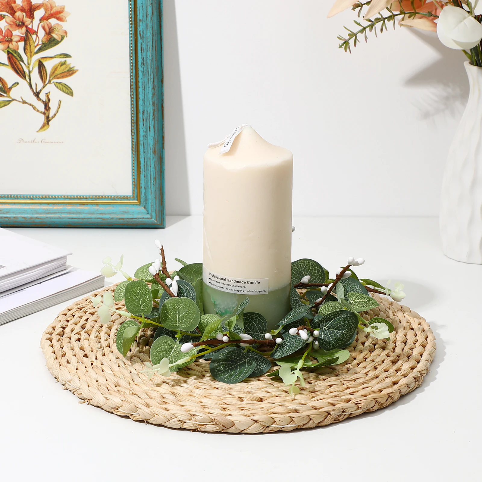 

2 Pcs Ring Eucalyptus Farmhouse Wreath Wall Decor Wreath 8cm Artificial Leaves Greenery Farmhouse Decor Indoor Outdoor