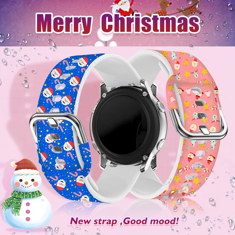 20mm 22mm Christmas 4 Printed Strap for Samsung Galaxy 6/5 40mm 44mm 4Classic 46mm Replaceable Bracelet for Amazfit Watchband