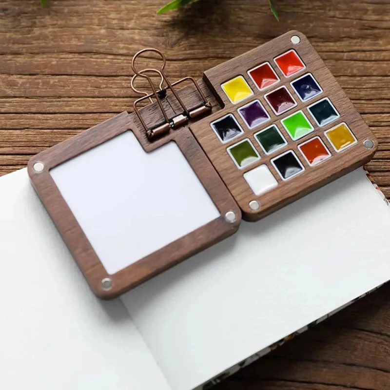 Empty Wooden Watercolor Palette Ins Style Travel Portable Mini Watercolor Acrylic Paint Box Square Tray Box Art Painting Supplie