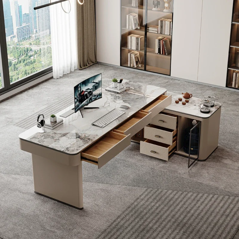 AA Light luxury modern rock slab desk tea table integrated designer tea table corner desktop computer table