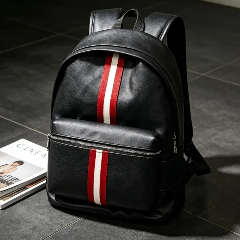 

Fashion Striped Backpacks Men Large Capacity Travel Backpack For Men Luxury Business Laptop Bag Soft Leather Commuter Daypack