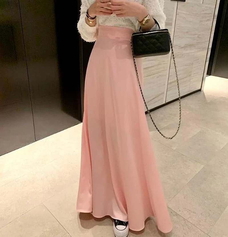 

Slim Wrap Hip Elegant Pink Satin Fishtail Skirt Women Long Mujer Faldas Empire Korean Style Black White Mermaid OL Silk