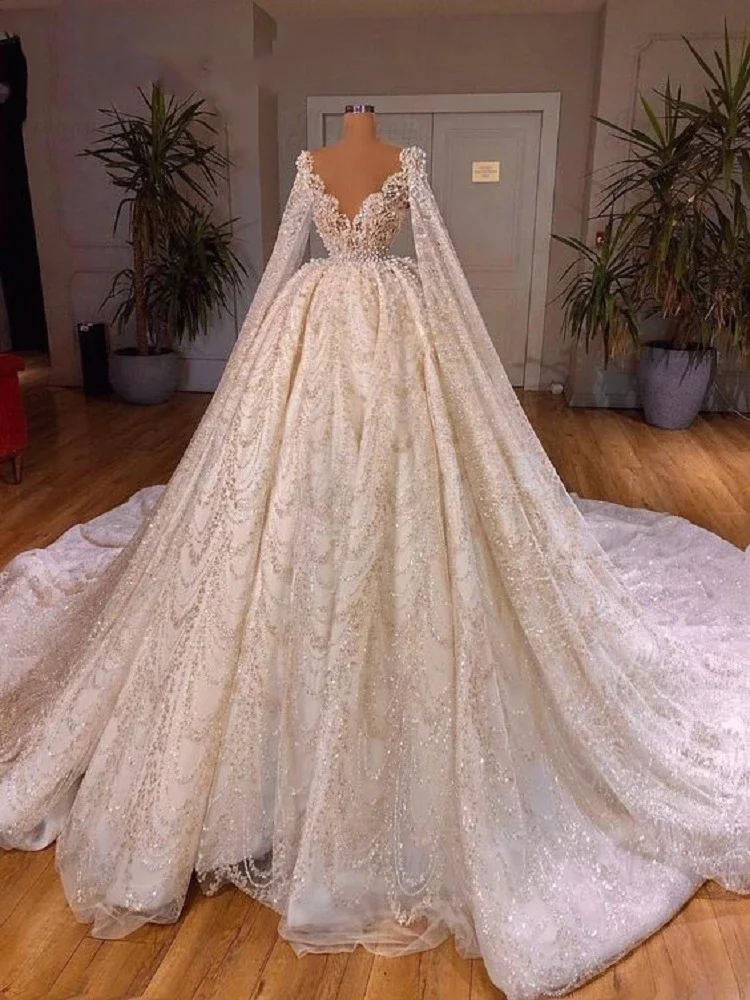 Wedding Dresses Dubai Haute Couture Bridal Gowns Long Sleeves Vestido De Noiva Women Gorgeous Vestido Blanco Customized