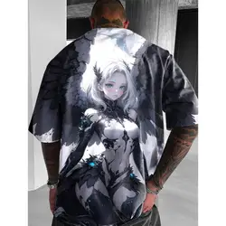 Anime Character Pattern T shirt For Men 3D Sexy Beauty Print Harajuku Style T-shirt Oversized Short sleeve Crew Neck Top Y2k Tee