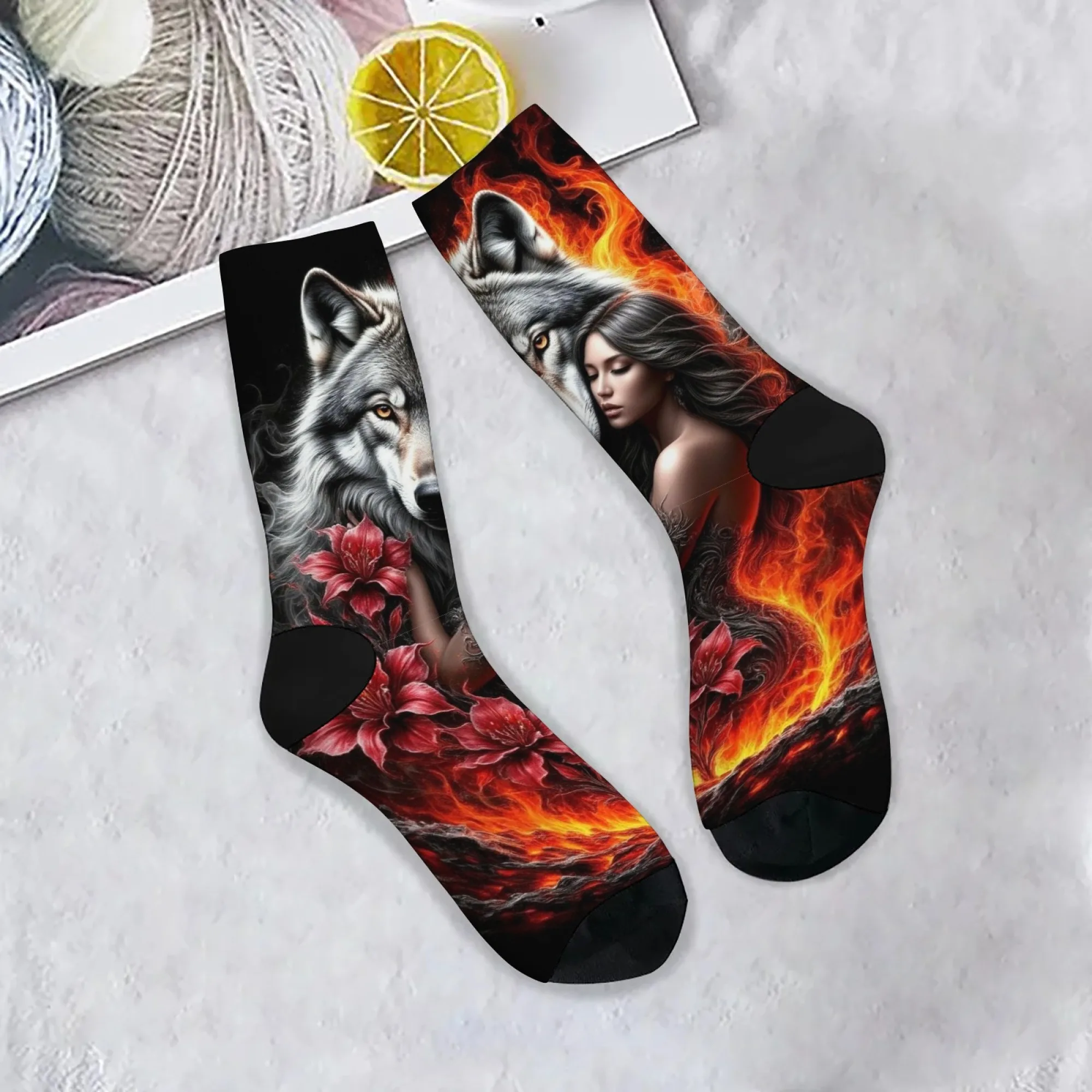 

Модные мужские носки в стиле ретро с волком и девушкой, сумасшедшие уличные носки в стиле хип-хоп, креативный дизайн, новинка, забавные носки для экипажа, повседневный подарок для вечеринки