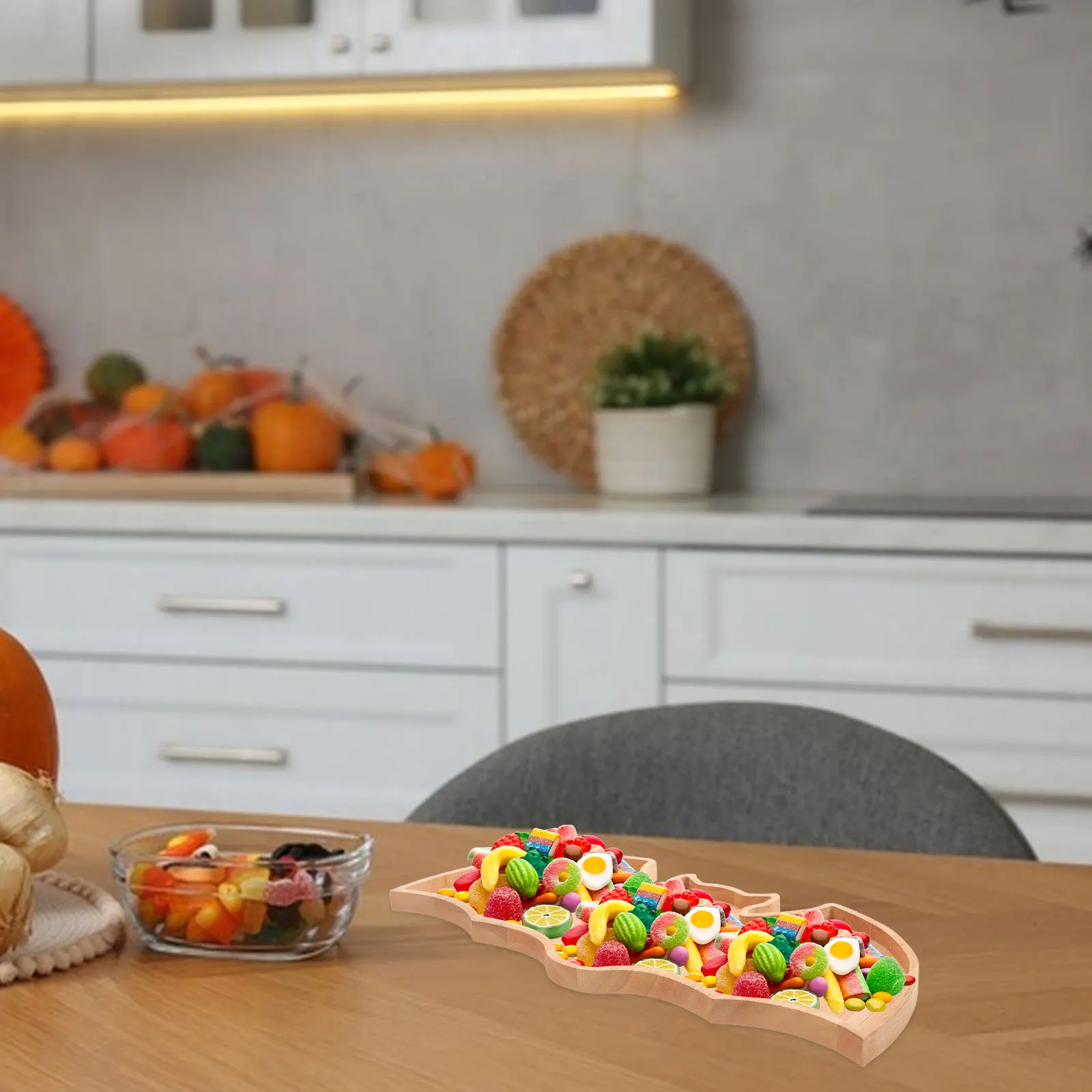 

Wooden Bat Tray Food Serving Plate Candy Snack Storage Halloween Holder Party Decor