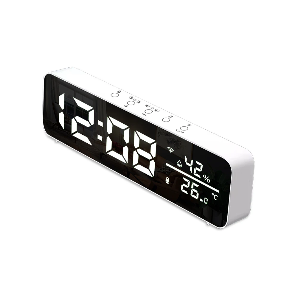 Tuya WiFi LED Wecker Unterstützung Temperatur Feuchtigkeit Sensor Zeit Display USB Desktop Spiegel Uhren für Wohnzimmer Dekoration – Detail 17