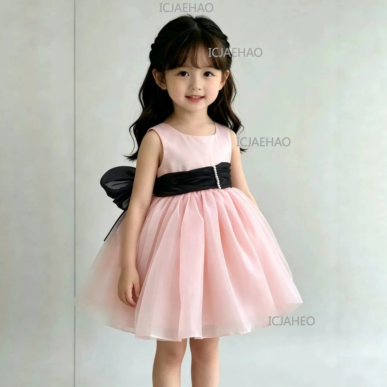 Kids Elegant Dress, Girls Pink Sleeveless Princess Dress, Stylish 2026 New Summer Style Performance  Costume Children