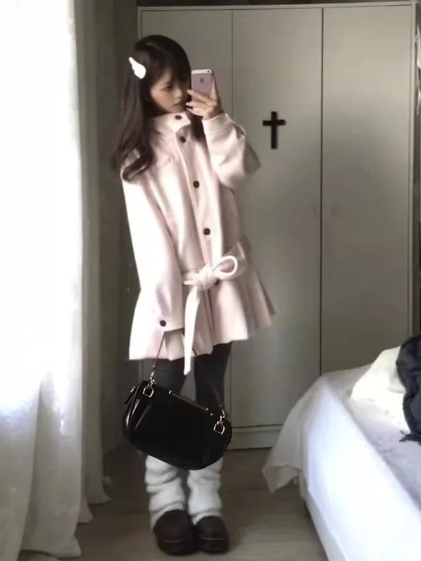 

Изящное зимнее пальто в корейском стиле с воротником-стойкой, свободного кроя, для повседневной носки, приталенное, длинное, однотонное