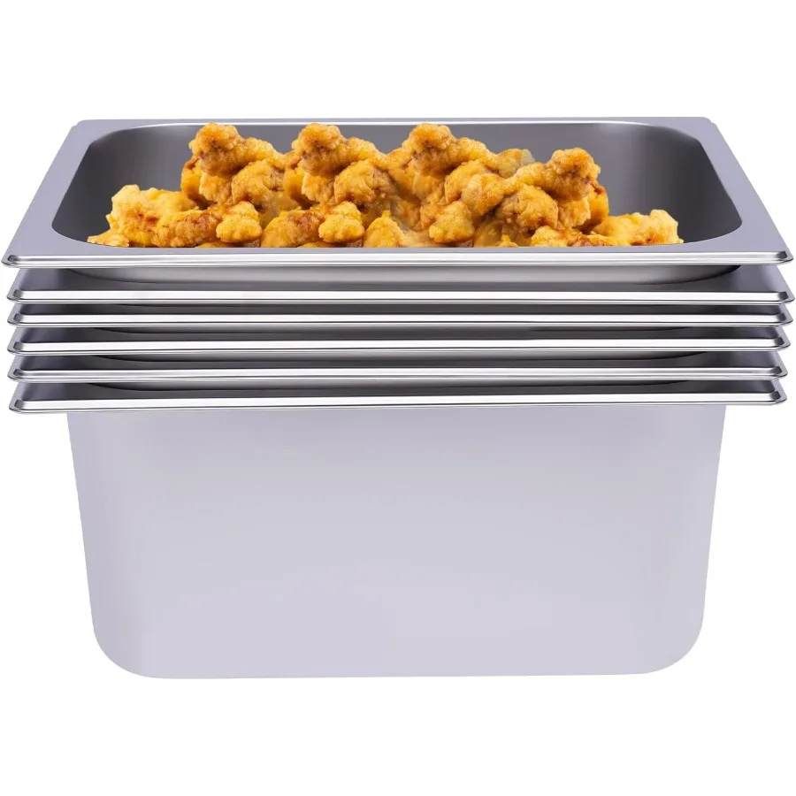 

6Pcs Hotel Pans, 1/2 Half Size Stainless Steel Steam Table Pans Food Trays, L13*W10.3*H5.9in Commercial Food Pans Stackable Serv