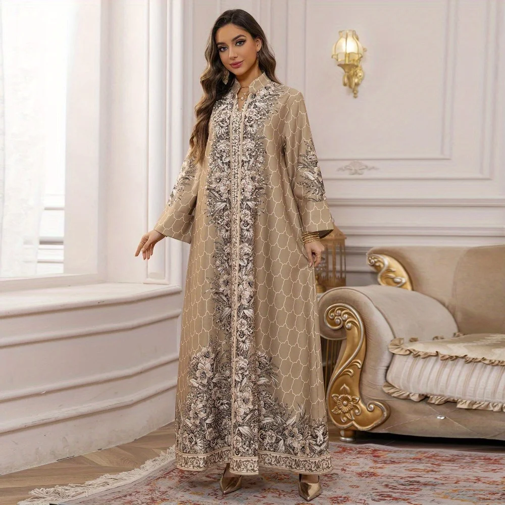 Formelles Damenkleid für Ramadan und Hochzeiten, muslimischer Kaftan aus dem Nahen Osten – Dubai-arabisches Kleid mit eleganten Strasssteinen