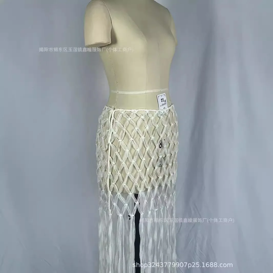 H240809 Sexy Hot Tassel Skirt Women's Hand-knitted Bohemian Style Hip Skirt Fashion Cutout Design Hip Skirt Haute Couture