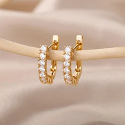 Cubic Zirconic U Shape Earrings for Women Stainelss Steel Earrings Trend 2024 New In Luxury Piercing Earring Jewelry Gift Aretes