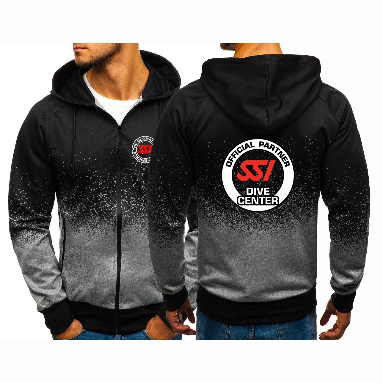 

2024 New Man's Fashion Scuba Diving Dive SSI Printing Gradual Colour Cotton Hoodies Handsome Classic Slim Fit Sweatshirt Coat