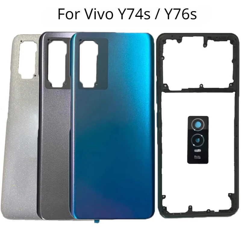 

New Back Cover For Vivo Y74s Y76s V2009A V2156A Battery Cover+Middle Frame Rear Door Housing Case with Camera lens+Side Button