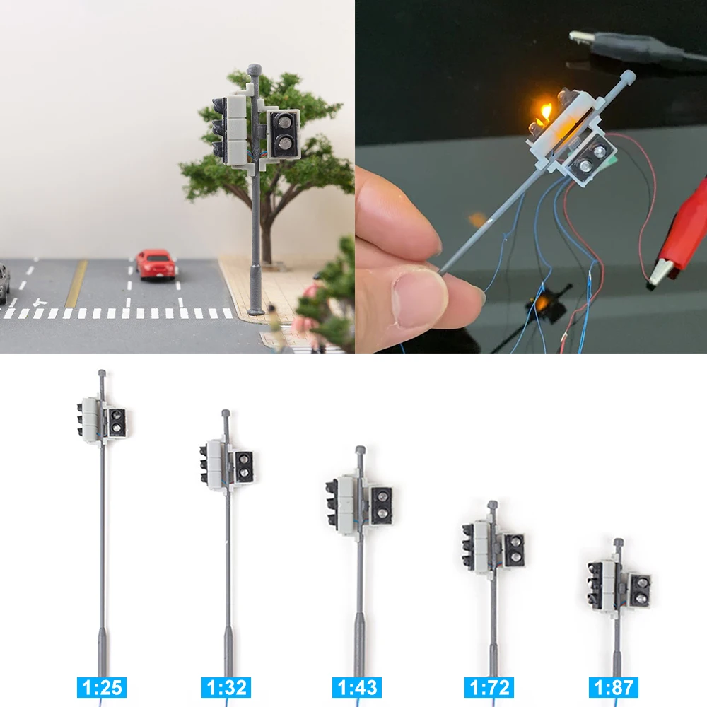 Model Railway Traffic Signal Block Double-Head Signal Lights With 3-Light & 2-Light Block Signal HO Scale 1:87 Led Lamps