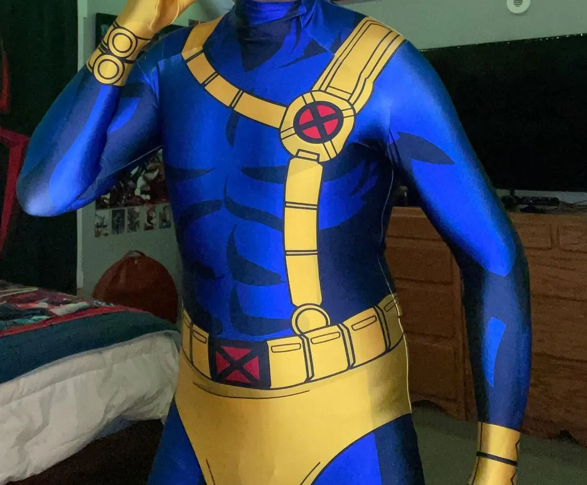 ฮาโลวีน Cyclopse X-Men ชุดบอดี้สูท Zentai 97ชุดคอสเพลย์ผู้หญิงซูเปอร์ฮีโร่ชุดจั๊มสูทสำหรับเด็กผู้ใหญ่แบบไม่มีหน้ากาก