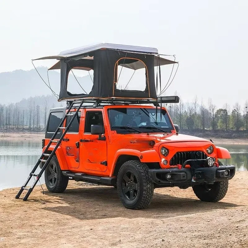Wholesale Double Layer Rooftop Tent for 2-4 People Waterproof Outdoor Camping Hiking Tent with Oxford Fabric Ladder Accessory