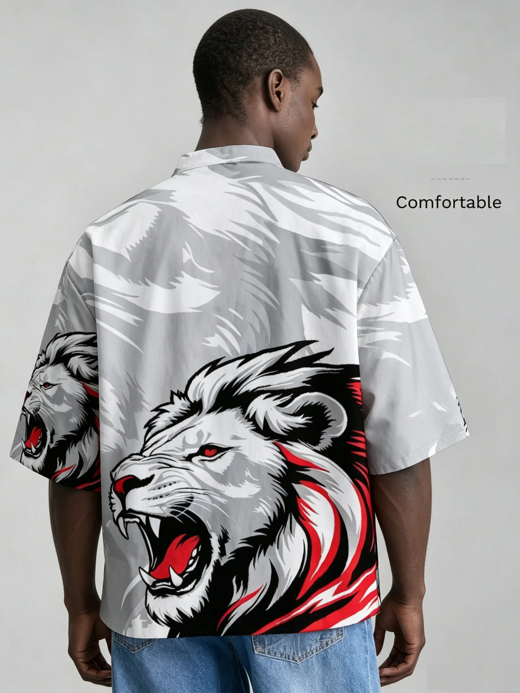 Men Chinese Style Frog Button Stand Collar Shirt, Loose Short Sleeve Animal Print Casual Blouse For Summer
