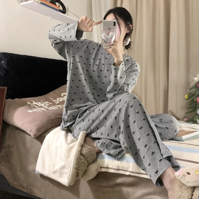 مجموعة بيجامات عصرية لطيفة على شكل فيونكة فضفاضة للترفيه المنزلي بأكمام طويلة للنساء #2