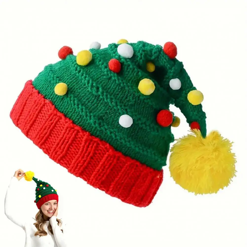 

Новая цветная рождественская вязаная шапка с шариком, декоративная шапка Санта-Клауса, зимняя шерстяная праздничная шапка для мужчин и женщин