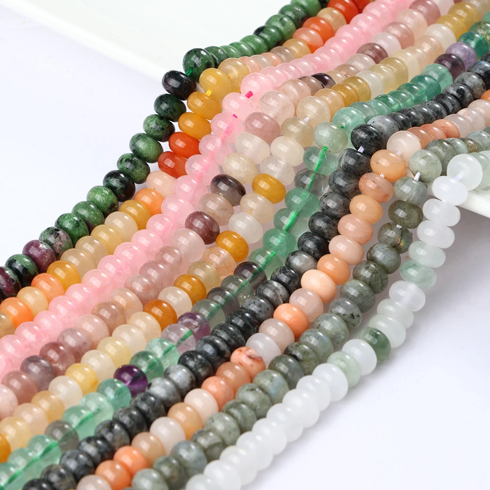 5*8mm Natural Stone Rondelle Beads Tiger Eye Pink Quartz Fluorite Labradorite Beads for Jewelry Making DIY Bracelet