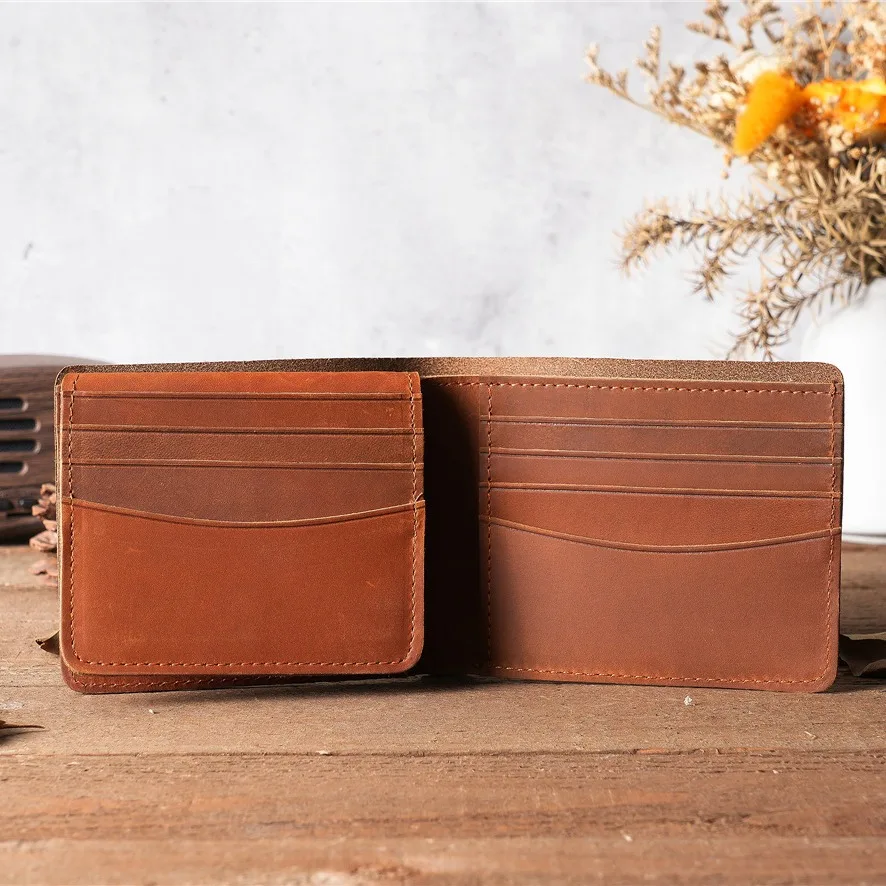 

1112 Мужской кожаный кошелек Crazy Horse с горизонтальным слоем из воловьей кожи, повседневный, простой, многофункциональный, с короткой кожаной ручкой