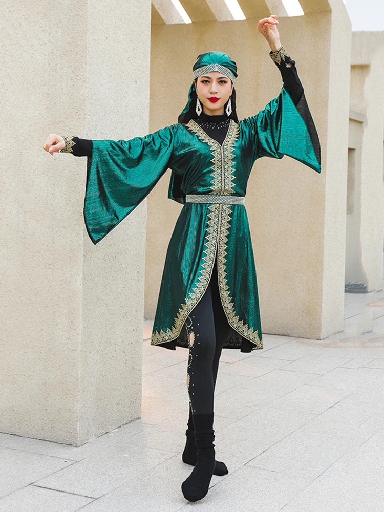 Retro 4 pçs conjunto folk traje feminino dabke desempenho grupo competição roupa louvor dança bordado vestido para dança jaqueta