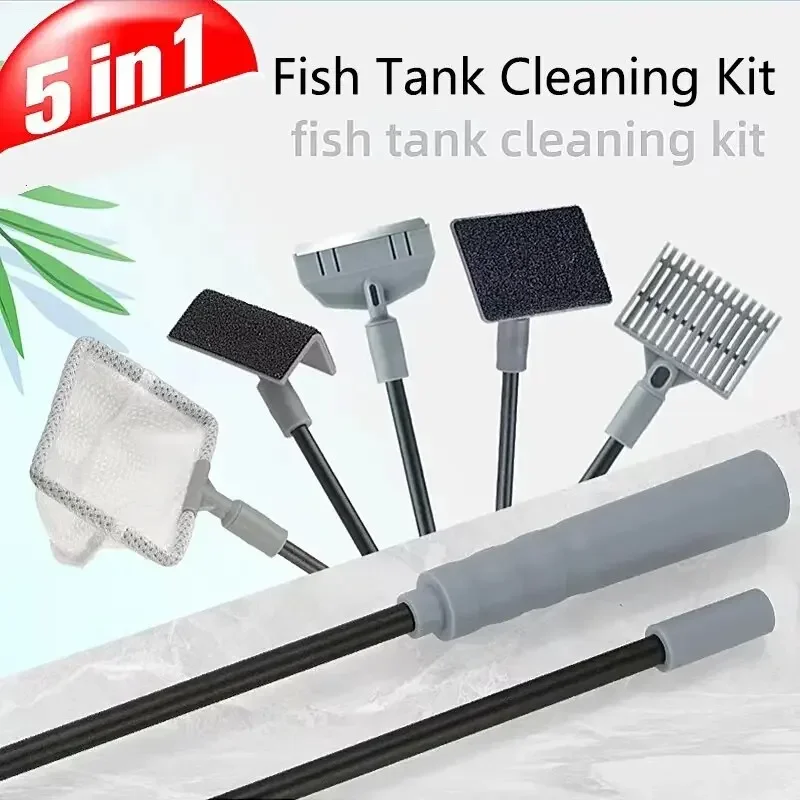 5 in1 Aquarium Fish Tanks Cleaning Tools Kit Algae Tank Cleaner Set Aquarium Cleaner Fish Tank Net Scraper Sponge accessories