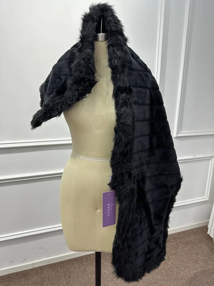 BABYONLINE D.R.E.S.S. Black Soft Plush Shawls Thicken Faux Fur Wraps Winter Warmer Elbow Length Cape Outerwear Women's Shrug image 5