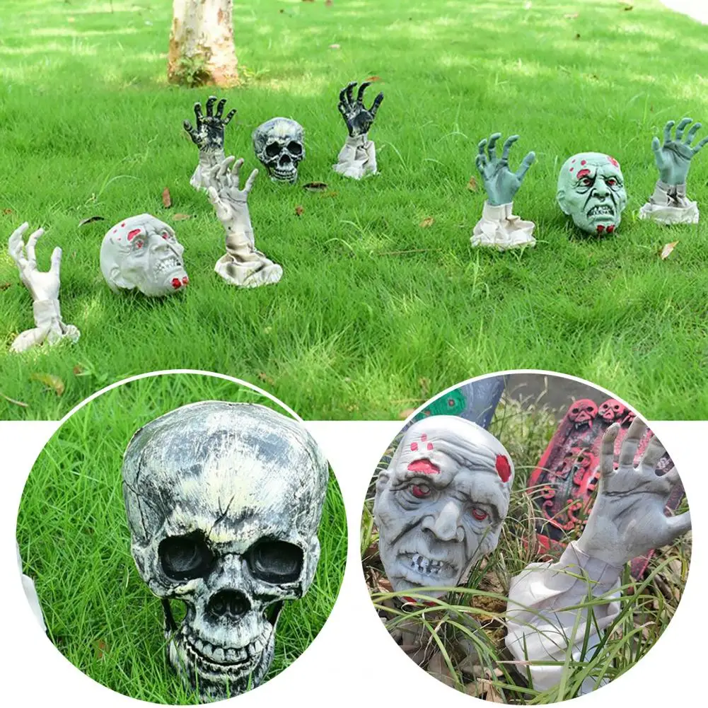 Halloween Lawn Decor Spooky Halloween Zombie Head Arm Lawn Stakes Set for Haunted House Decor Realistic Skeleton Bone for Party