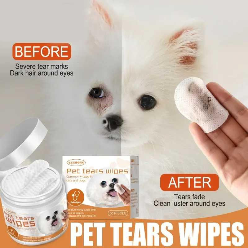 Pet Paper Towels 60PCS Cat Dog Disposable Cleaning Wipes Non-woven Eye Tear Cleaning Ear Stain Remover Wet Towels Grooming Tools