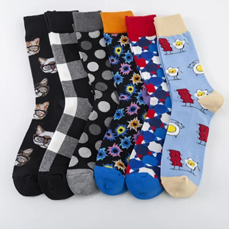 Men Women Happy Cotton Socks Crew Socks Cat Dots Egg Pyrotechnics Patterned Antiskid Breathable Christmas Gift With Tag