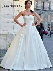 Customized New Arrival Strapless A-Line Wedding Dress Ruched Satin Gowns Floor Length Bridal Dress Lace up Vestidos De Noiva