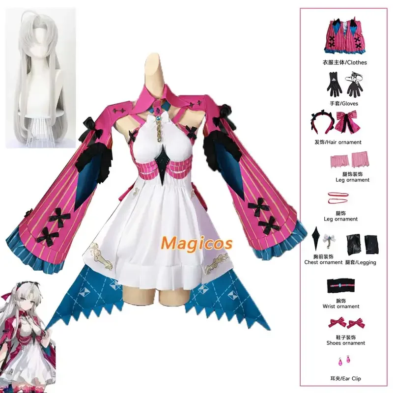 FC6Game Wuthering Waves Carlotta Montelli Cosplay Costume Wig Headwear Bow Dress Uniform Women Girls Halloween Role Play Su@FC8！