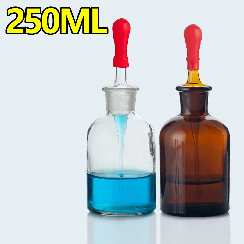 

1 piece 250ml glass dropper bottle, transparent/brown, rubber tip dropper, frosted mouth reagent bottle