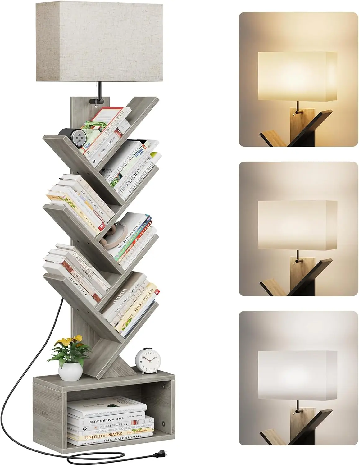 6 Tier Tree Bookshelf with Adjustable Lamp and Storage Drawer Space Saving Vertical Book Organizer Books/CDs/DVDs Sturdy Floor